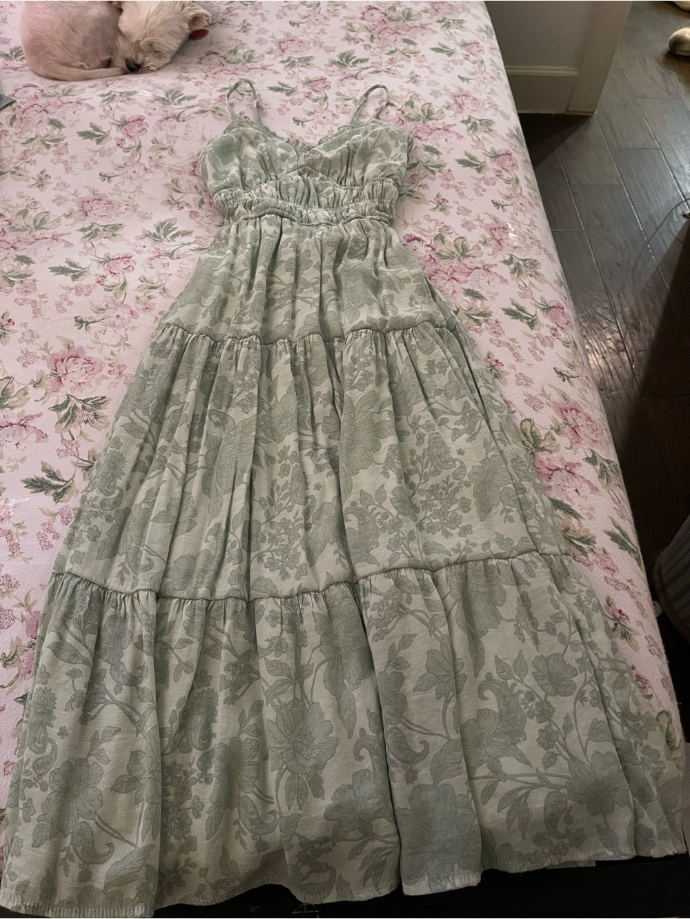 Light Sage Green Floral Tiered Maxi Dress